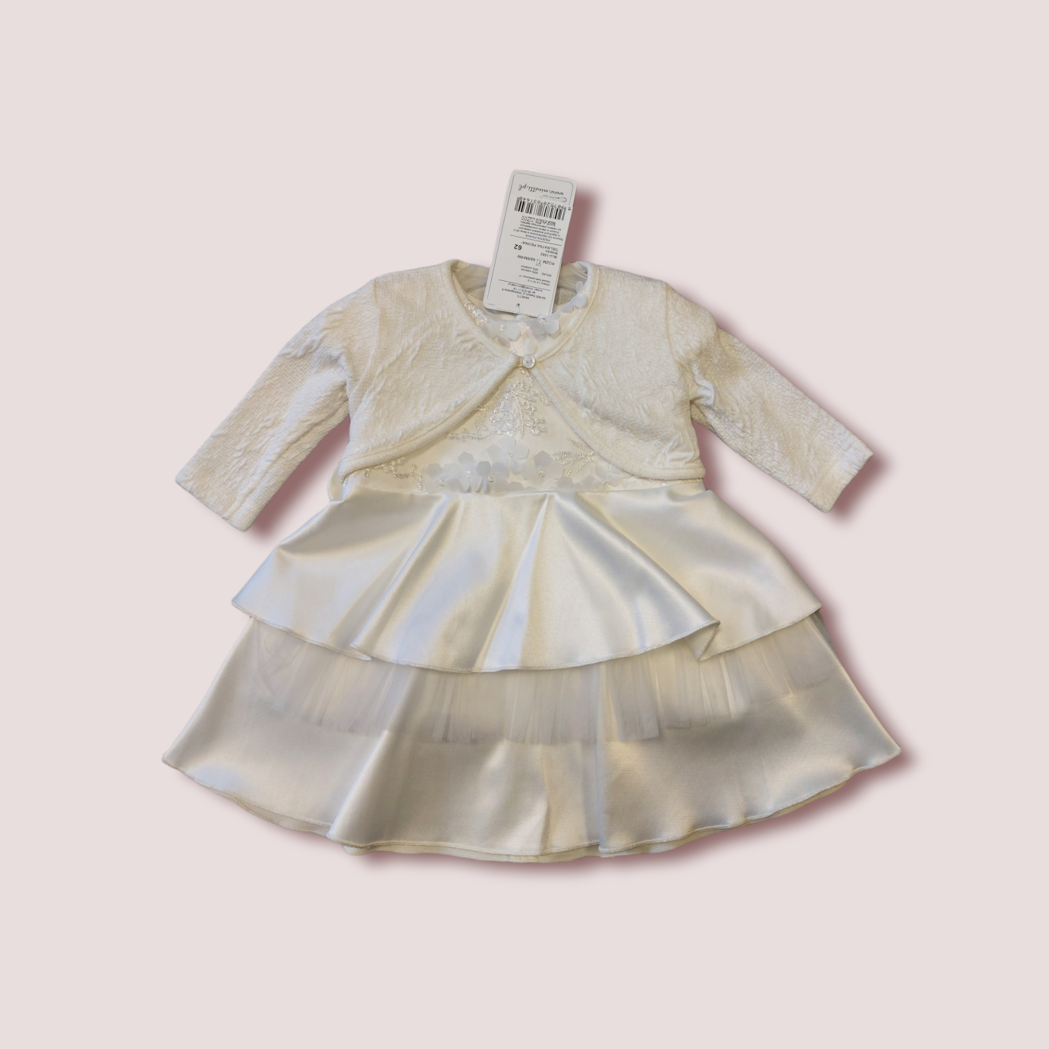 Krémové saténové šaty s bolerkom veľ. 62, 80