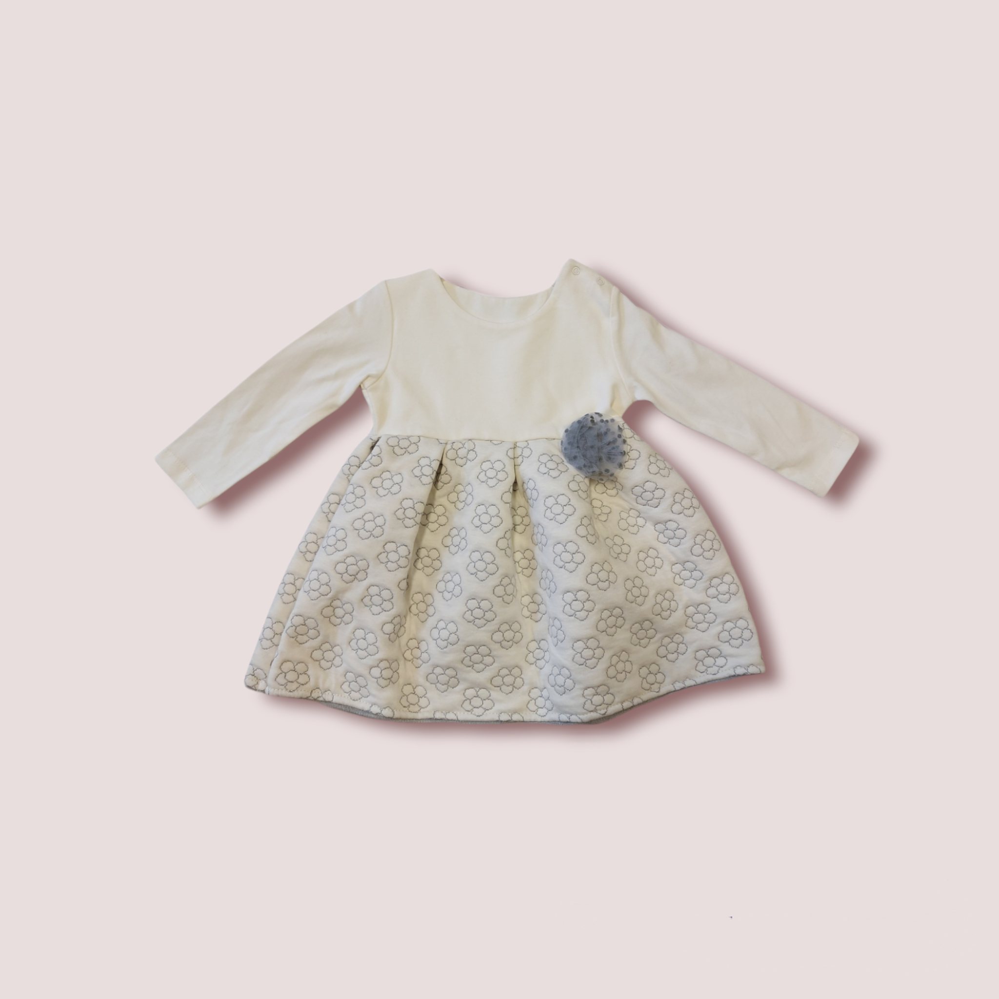 Krémové vzorované šaty / dlhý rukáv veľ. 86