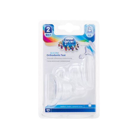 Canpol babies Silikónový ortodontický cumlík Stredný pre fľašu s úzkym hrdlom 2 ks