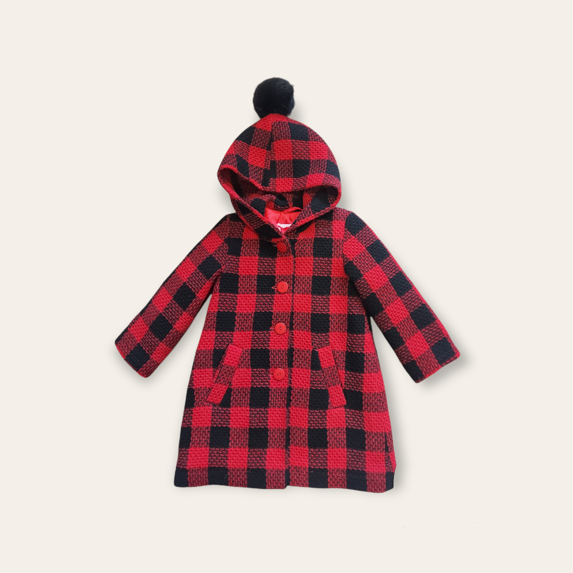 Dievčenský zimný kabátik červený káro veľ.104