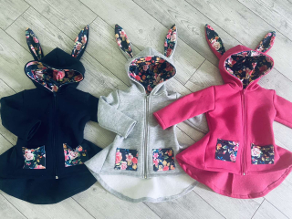 Dievčenský podšitý kabátik/mikina kvety sivá veľ. 104/110