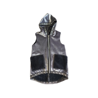 Dievčenská teplá vestička - sivo čierná veľ. 134, 146 152