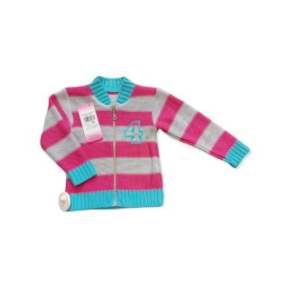 Dievčenský sveter - ružový prúžok veľ. 98