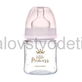 Canpol babies Antikoliková fľaša so širokým hrdlom EasyStart 120 ml PP ROYAL BABY ružová
