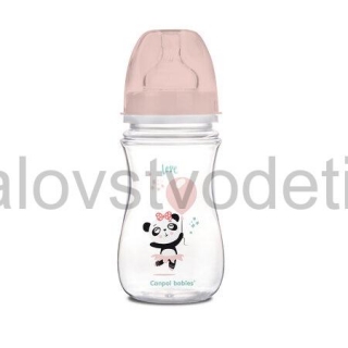 Canpol babies Antikoliková fľaša so širokým hrdlom EasyStart 240 ml PP EXOTIC ANIMALS ružová