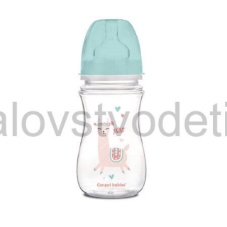 Canpol babies Antikoliková fľaša so širokým hrdlom EasyStart 240 ml PP EXOTIC ANIMALS zelená
