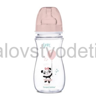 Canpol babies Antikoliková fľaša so širokým hrdlom EasyStart 300 ml PP EXOTIC ANIMALS ružová