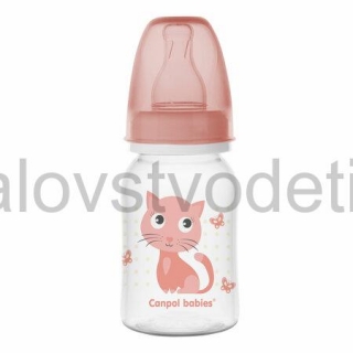 Canpol babies Fľaša s úzkym hrdlom 120 ml HAPPY ANIMALS ružová