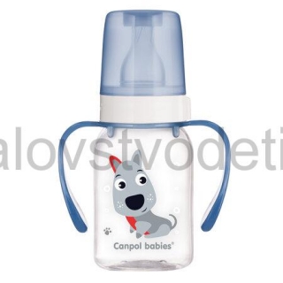 Canpol babies Fľaša s úzkym hrdlom a držadlom 120 ml CUTE ANIMALS modrá