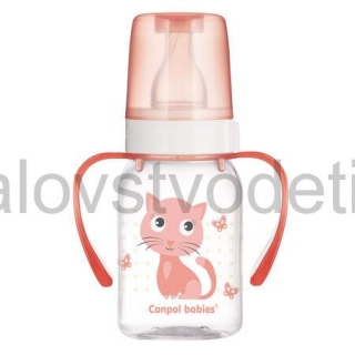 Canpol babies Fľaša s úzkym hrdlom a držadlom 120 ml CUTE ANIMALS ružová