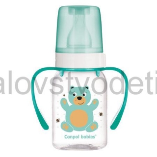 Canpol babies Fľaša s úzkym hrdlom a držadlom 120 ml CUTE ANIMALS zelená