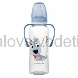 Canpol babies Fľaša s úzkym hrdlom a držadlami 250 ml CUTE ANIMALS modrá