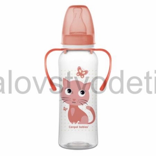 Canpol babies Fľaša s úzkym hrdlom a držadlami 250 ml CUTE ANIMALS ružová
