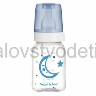 Canpol babies Sklenená fľaša s úzkym hrdlom 120 ml NIGHT DREAMS - modrá