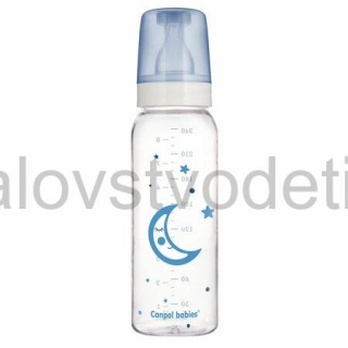 Canpol babies Sklenená fľaša s úzkym hrdlom 240 ml NIGHT DREAMS - modrá