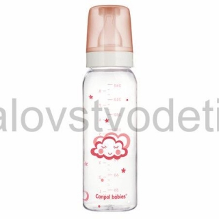 Canpol babies Sklenená fľaša s úzkym hrdlom 240 ml NIGHT DREAMS - ružová