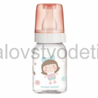 Canpol babies Sklenená fľaša s úzkym hrdlom 120 ml TOYS - ružová