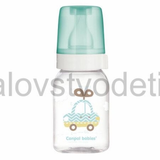 Canpol babies Sklenená fľaša s úzkym hrdlom 120 ml TOYS - zelená