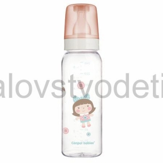 Canpol babies Sklenená fľaša s úzkym hrdlom 240 ml TOYS - ružová