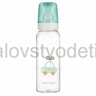 Canpol babies Sklenená fľaša s úzkym hrdlom 240 ml TOYS - zelená