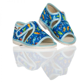 Detské papučky Manik otvorené 1S - Autíčka veľ. 17