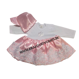 Ružové šaty + biela krajka - dievčenský set veľ. 56