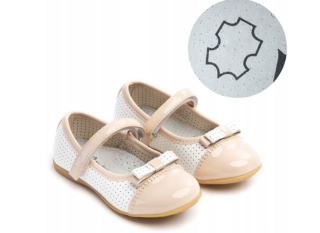 Baleríny s vložkou KOŽA pohodlné, ľahké na suchý zips Wojtyłko marhuľovo/hnedé veľ. 32, 34, 35