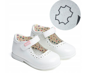 Detské poltopánky s koženou vložkou, balerínky, ľahké, na SUCHÝ ZIPS Wojtyłko biele veľ. 19-24