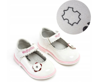 Baleríny poltopánky s vložkou KOŽA, lakované na SUCHÝ ZIPS Wojtyłko biele veľ. 25, 26