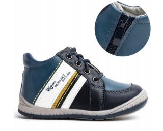 Chlapčenské topánky, vnútro mäkká KOŽA, + ZIPS, Wojtyłko modré veľ. 23, 25, 26