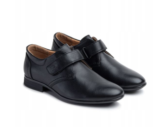 Chlapčenské spoločenské poltopánky, VNÚTORNÁ STRANA KOŽA, na SUCHÝ ZIPS Wojtyłko čierne veľ. 28-30