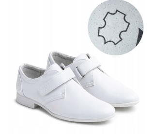 Spoločenské chlapčenské poltopánky vnútoro KOŽA SUCHÝ ZIPS Wojtyłko biele veľ. 39, 40