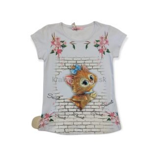 Dievčenské tričko bielá mačka veľ. 116