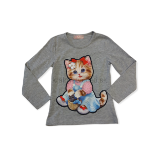 Dievčenské tričko sivá mačka veľ. 104