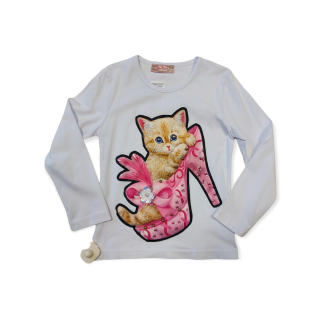 Dievčenské tričko biela mačka veľ. 104